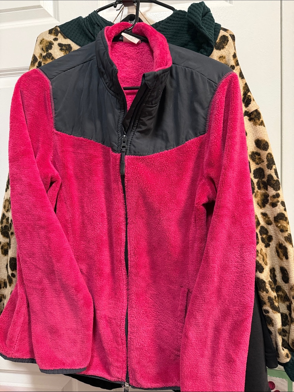 Danskin Pink Teddy Jacket with Black Shoulder Yoke